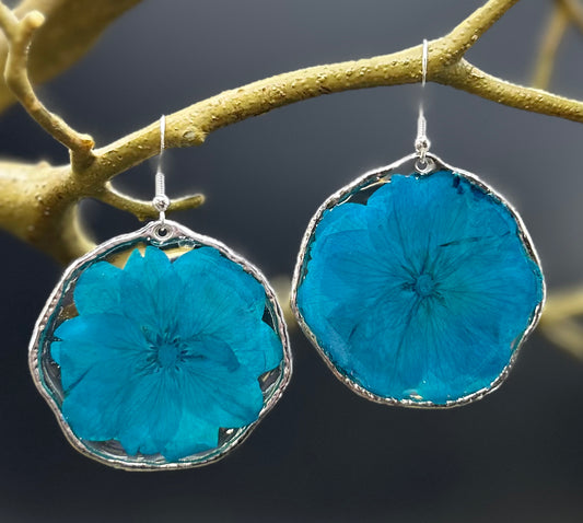 Blue big leaf hydrangea earrings